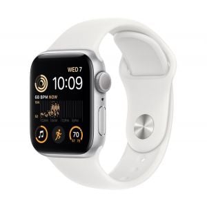 Apple Watch SE GPS 40mm Silver Aluminium Case with White Sport Band, Regular - MNJV3AE/A