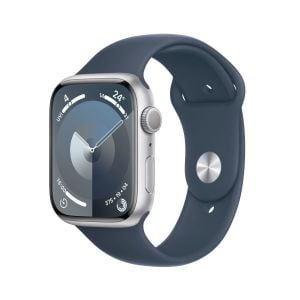 Apple Watch Series 9 GPS 45mm Silver Aluminium Case with Storm Blue Sport Band - S/M - MR9D3QA/A