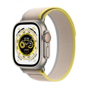 Apple Watch Ultra GPS + Cellular, 49mm Titanium Case with Yellow/Beige Trail Loop - S/M - MNHK3AE/A