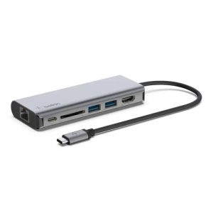 Belkin CONNECT USB Type-C 6-In-1 Multiport Adapter, Gray - AVC008btSGY | Blackbox