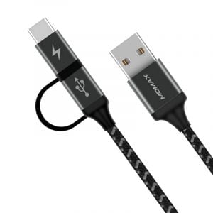 MOMAX ZERO Type- C & Micro Cable, USB2.0, 1m, Black - DTC11D