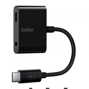 Belkin RockStar 3.5mm Audio + USB-C Charge Adapter, Black - F7U080btBLK
