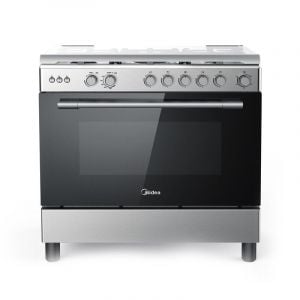 MIDEA Gas Cooker, 5 Burner Gas Including 1 Double Burner, 60 x 90 cm, Auto Ignition, Full Safety, Steel - 36LMG5G030