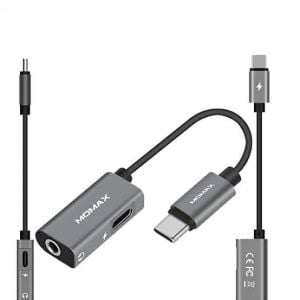 MOMAX One Link TypeC to 3.5mm, Audio, Power Adapter, Black - HT1D