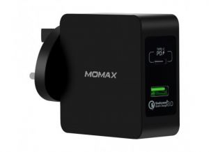 Momax ONE Plug 2 ports ,Fast Charging Adaptor, Black - UM8UKD