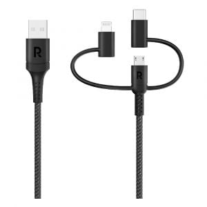 Ravpower 3 In1 USB-A To Micro + type-C + Lightning Cable, 1.2m, Black - RP-CB1033