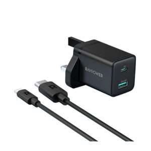 Ravpower 2-in-1 Combo Wall Charger-Cable, 20W Offline, Black