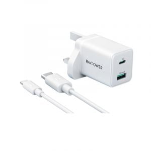 Ravpower 2-in-1 Combo Wall Charger-Cable, 20W Offline, White