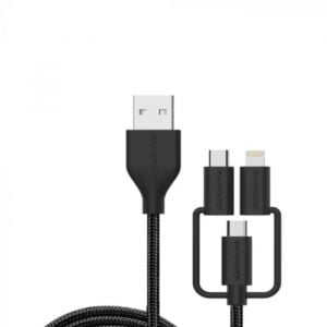 RAVPower USB-A to Lightning,Type-C,MicroUSB 3-in-1 Nylon Yarn Braided Cable Black - RP-CB021