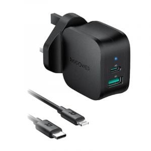 RAVPower Wall Charger Combo UK 2-in-1 PD, 20 W, Black - RP-PC155 BLK