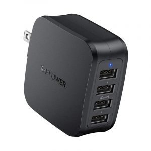 RAVPower USB Wall Charger 40W, 4 Port UK iSmart - Black - RP-PC026